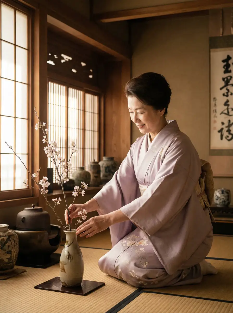一位优雅的 xl上司带翻译中动漫 在和室中插花